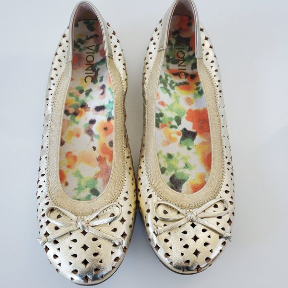 Vionic Spark Surin Gold Leather Slip On Cutout Arch Support Ballet Flats Size 8 - Picture 13 of 15